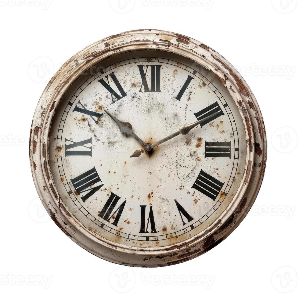 Old clock face showing seven o'clock time with roman numerals photo
