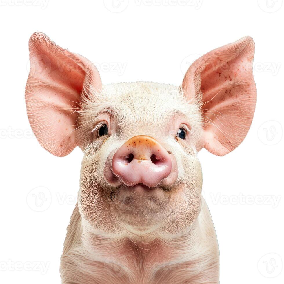 Portrait of a piglet looking at camera on white background photo