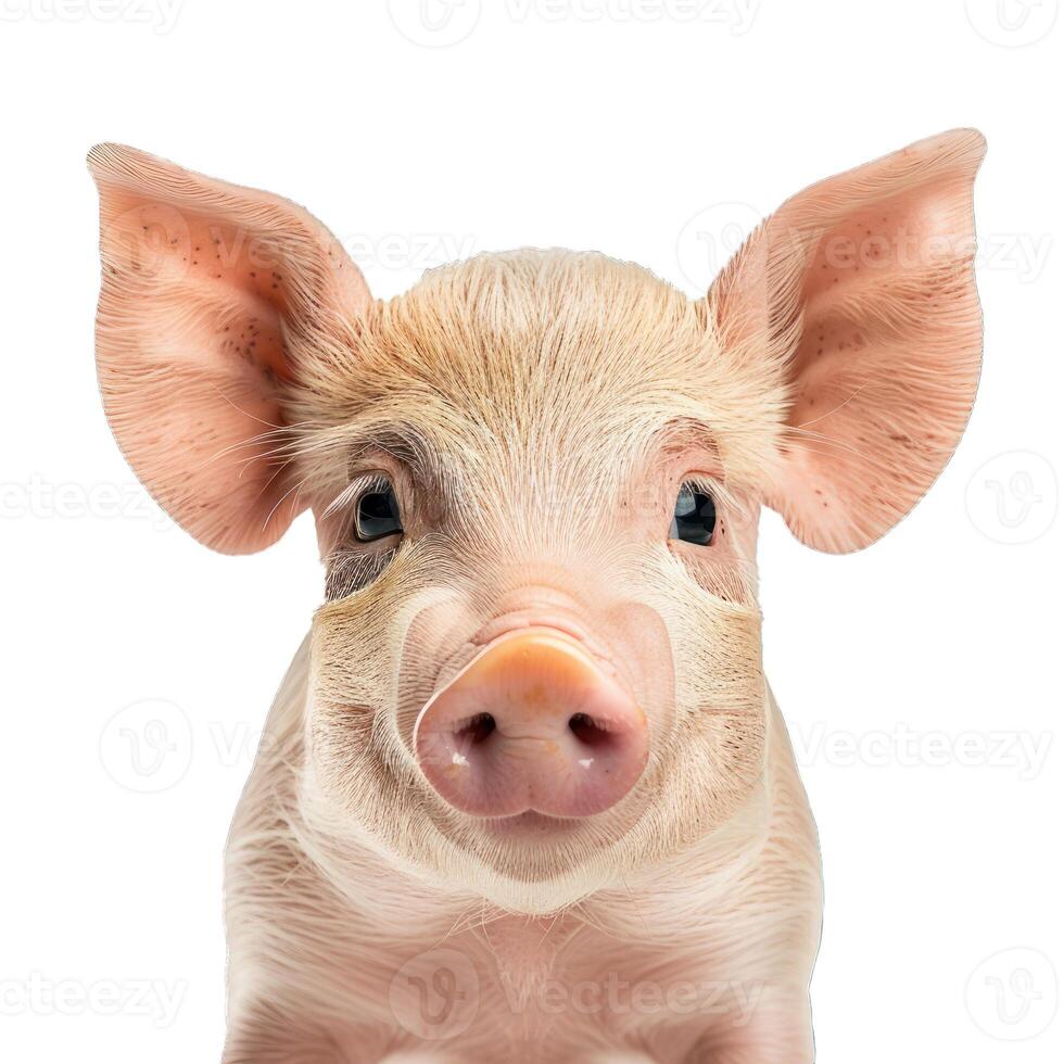 Portrait of a piglet looking at camera on white background photo