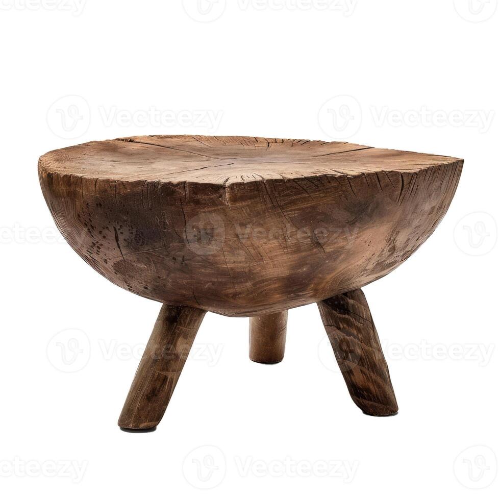 Rustic wooden stool showing traditional craftsmanship isolated photo