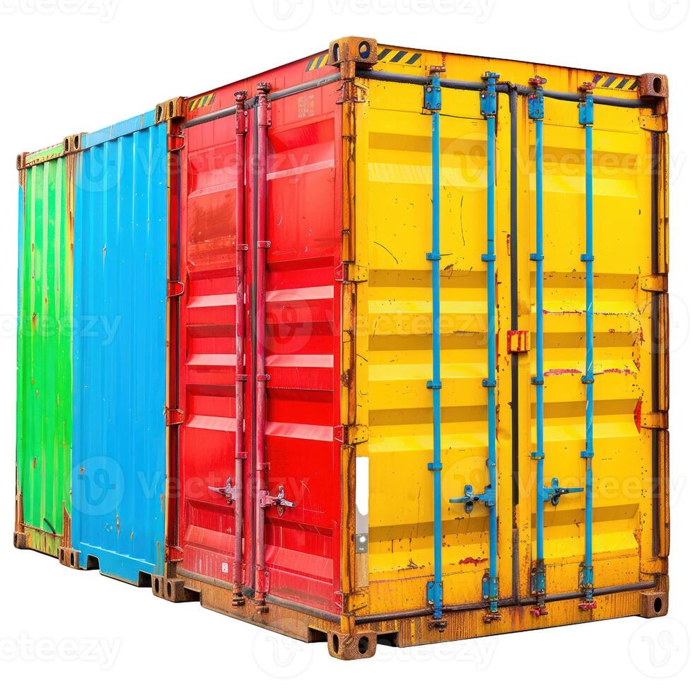 Colorful stacked intermodal containers showing international trade and global business photo
