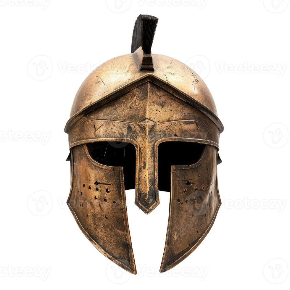 Ancient spartan helmet isolated over white background photo