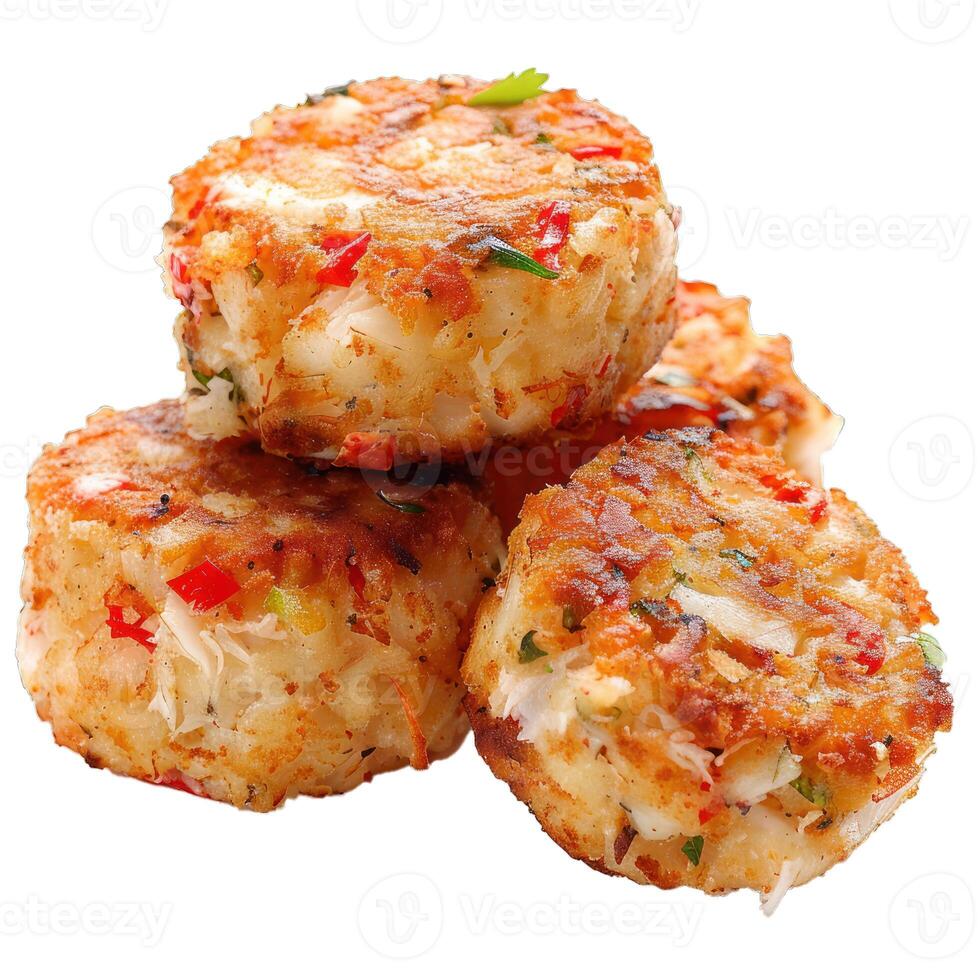 Delicious crab cakes with parsley and red pepper on top photo
