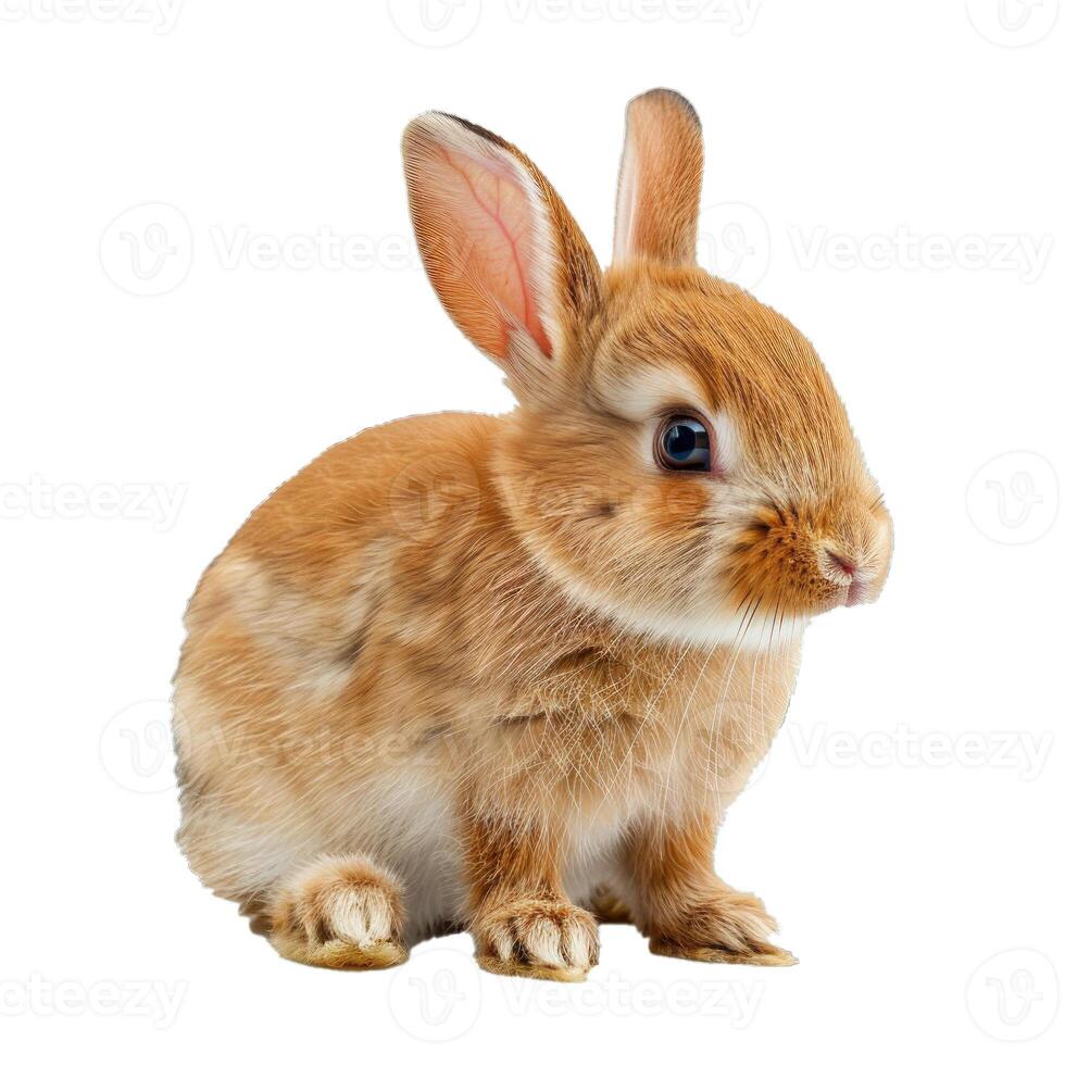 Cute red baby bunny rabbit posing on white background photo