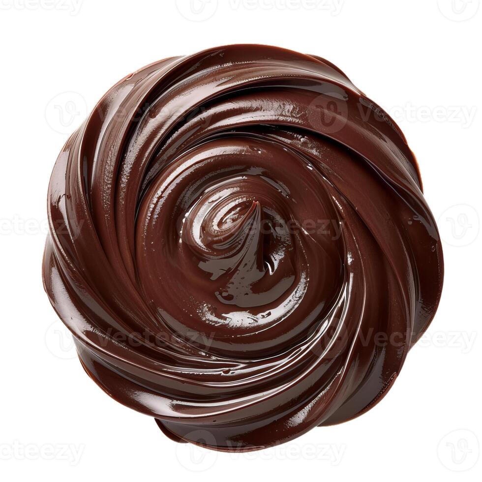 Chocolate sauce swirl forming delicious chocolate background photo