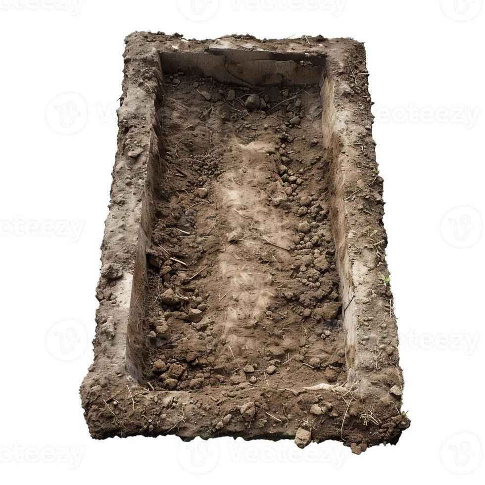 Empty rectangular grave dug in the ground waiting burial photo