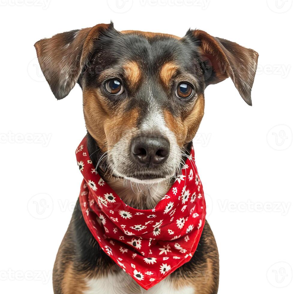 Adorable dog wearing red bandana posing in studio photo