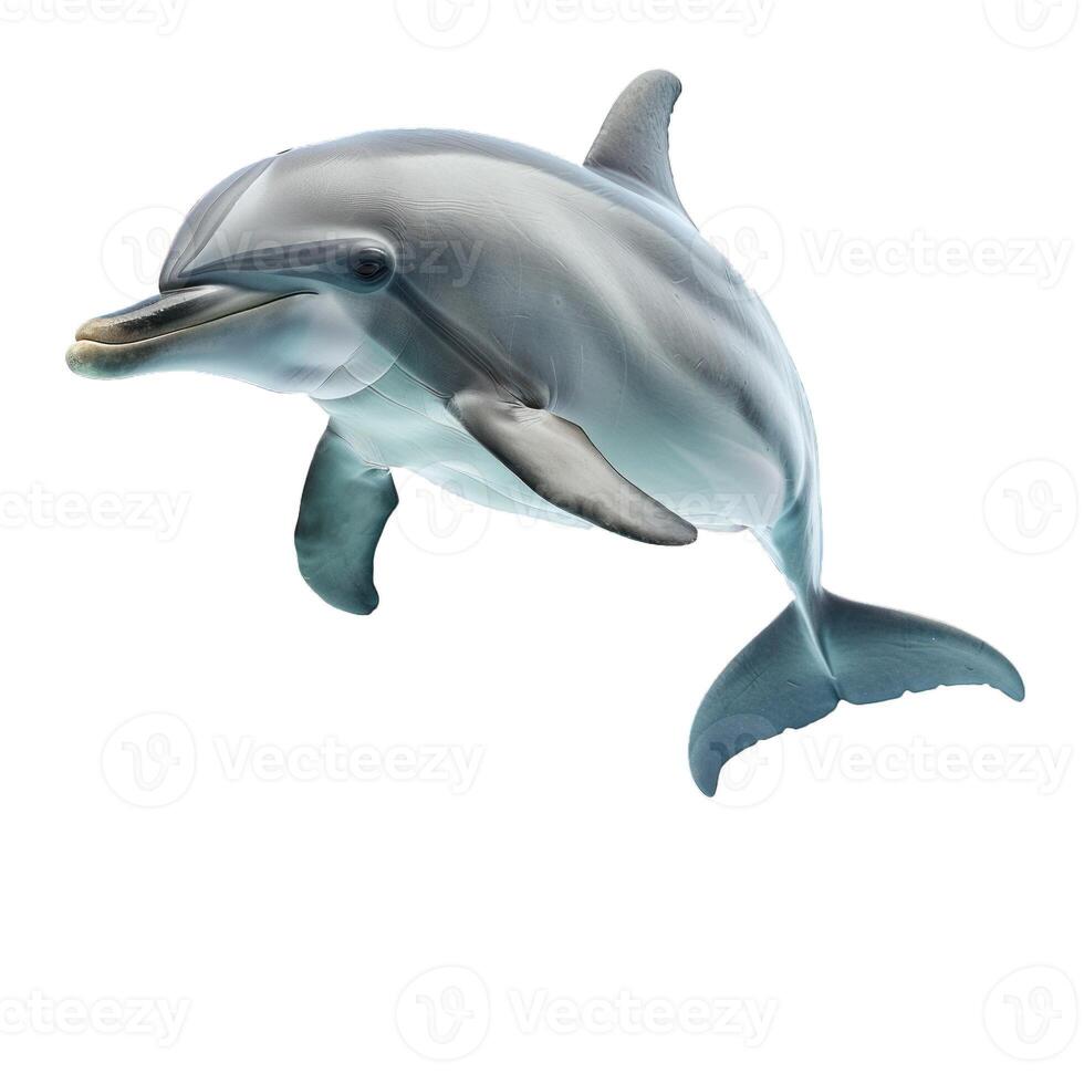 Dolphin jumping out of water isolated on white background photo