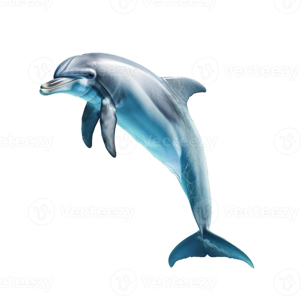 Dolphin jumping out of water on white background photo