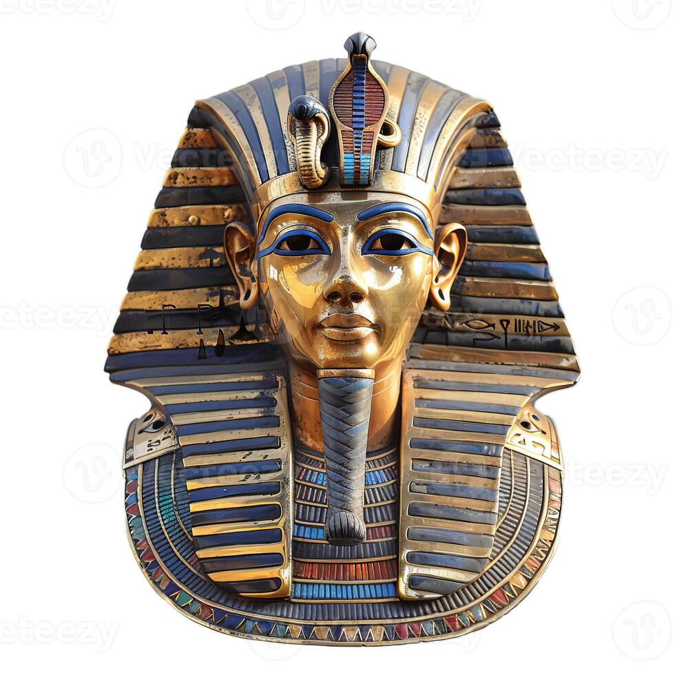 Golden mask of tutankhamun, ancient egyptian pharaoh, isolated on white background photo