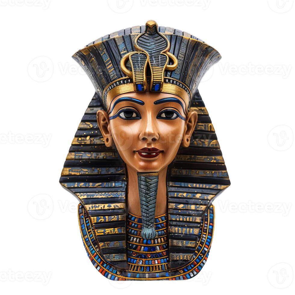 Golden mask of tutankhamun, the famous pharaoh of ancient egypt, isolated on white background photo