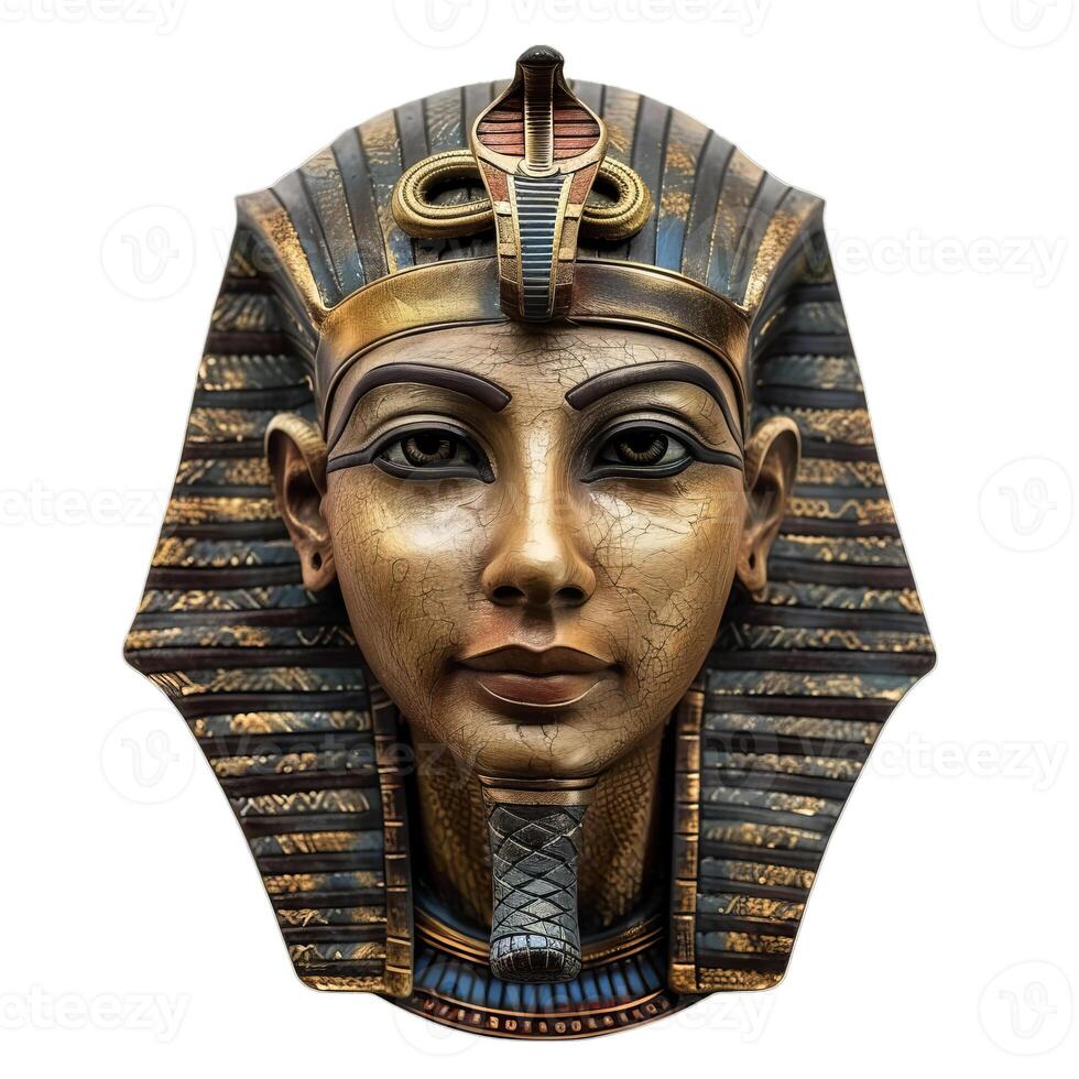 Golden mask of tutankhamun depicting young pharaoh isolated on white background photo