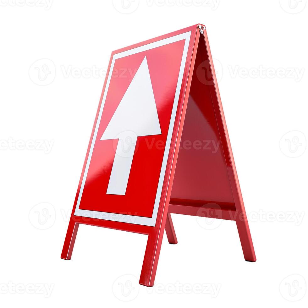 Red metallic folding sign displaying up arrow sign photo