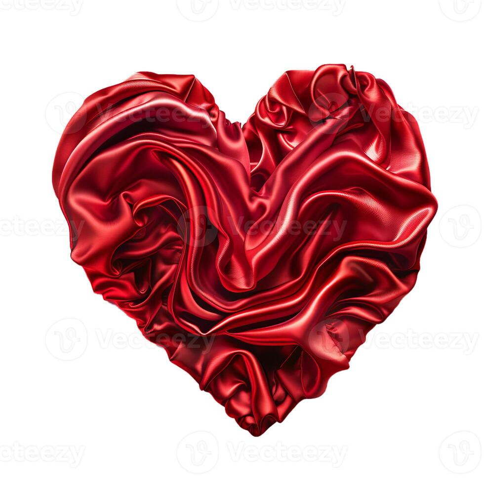 Red silk fabric forming a heart shape on white background photo