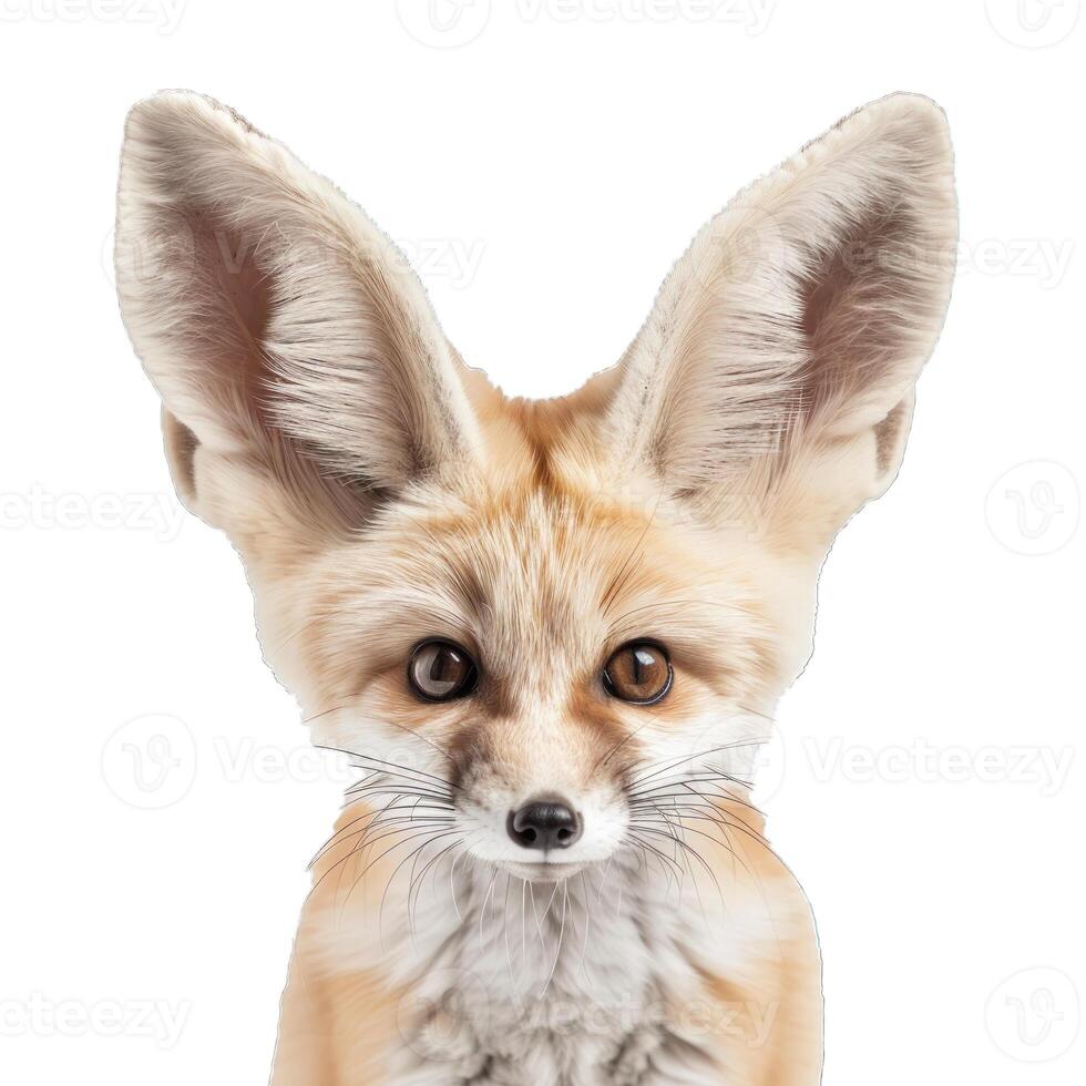 Fennec fox with big ears looking curious at viewer photo