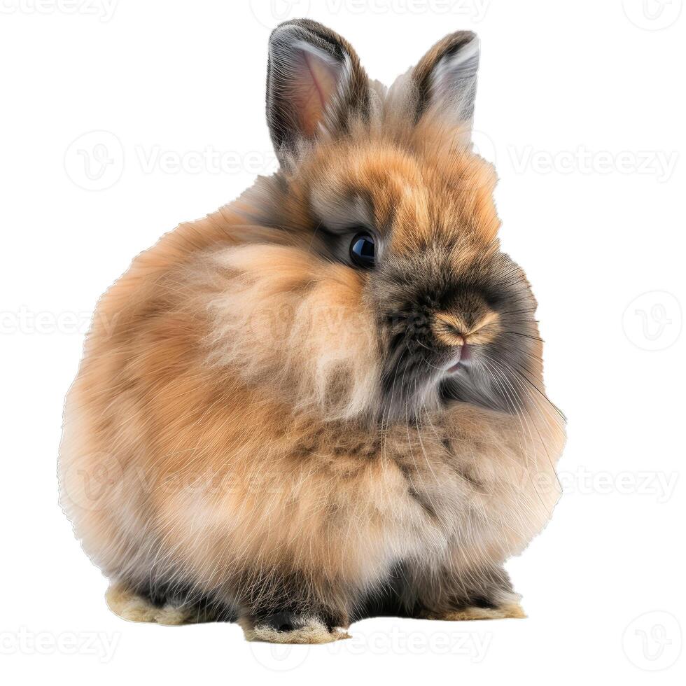Adorable fluffy lionhead rabbit posing on white background photo