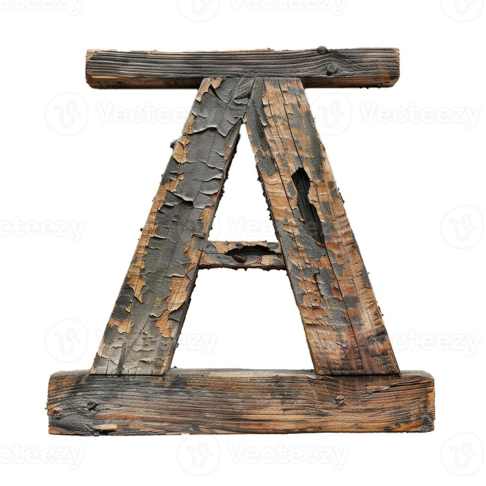 Letter a created using old weathered wood beams photo