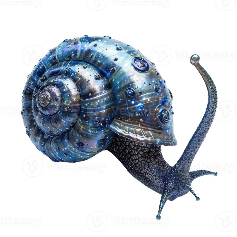 Galaxy snail crawling with starry shell and tentacles extended photo