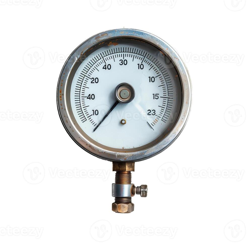 Old and rusty industrial pressure gauge with a white background photo