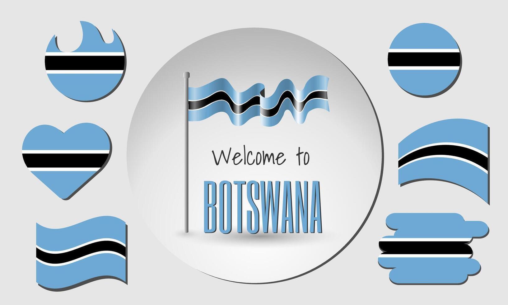 Set of Botswana flags and waving Botswana flag with the inscription Welcome to Botswana vector