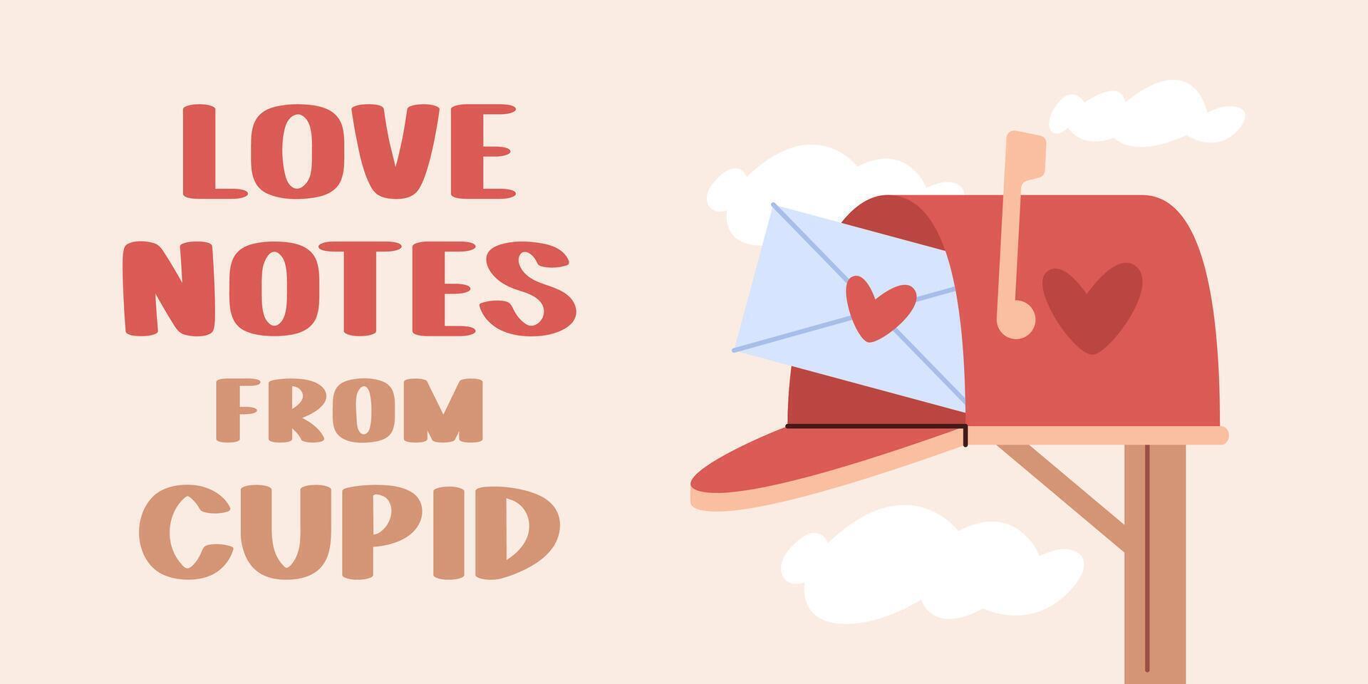 Valentines day horizontal poster. Mailbox with love letter in it. Design template illustration vector