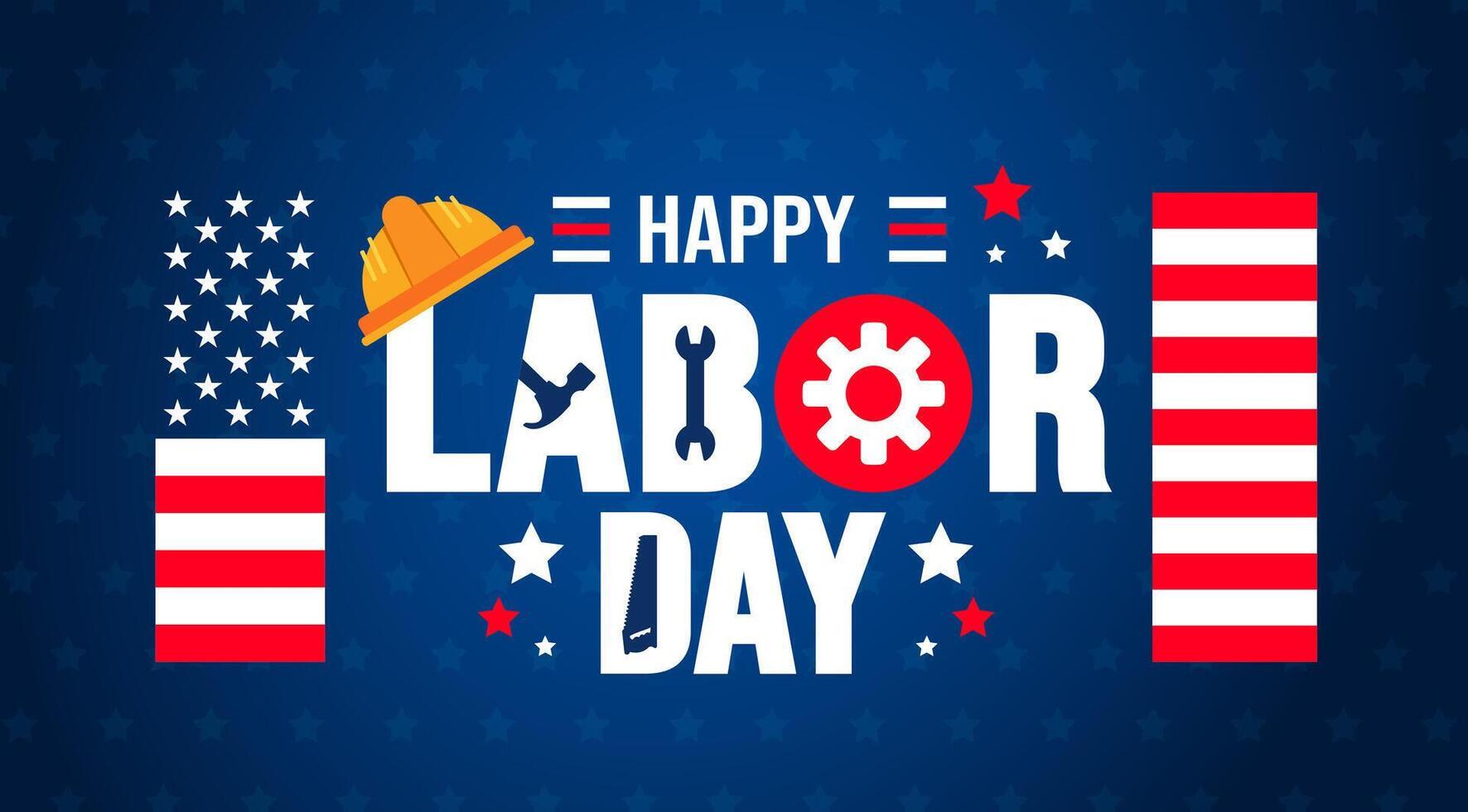USA Happy Labor Day celebration background or banner design template with American flag. Labour day Safety hard hat and Construction tools background. use to card, poster, placard, card template. vector