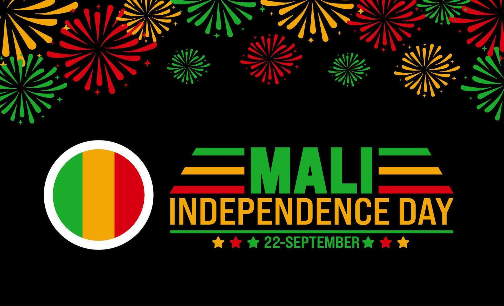 21 September Mali independence day fireworks background or banner design template. Holiday concept. Template for background, banner, card, poster, placard, design. eps 10 vector