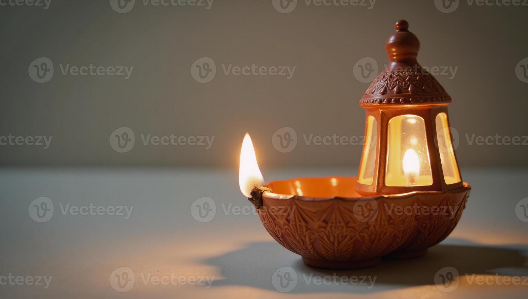 Digital illustration Diwali diya with open flame against festive backdrop Diwali celebration photo
