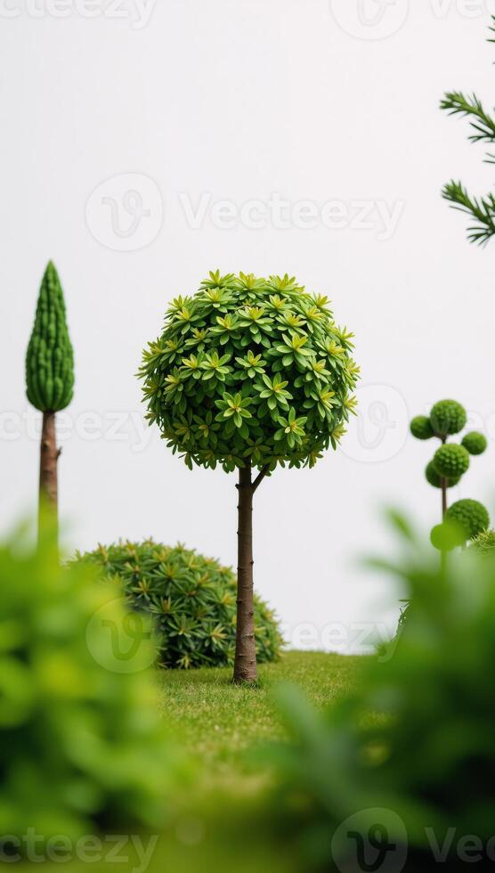 Minimalist cartoon forest featuring simplified tree and plant shapes in a flat style setting photo