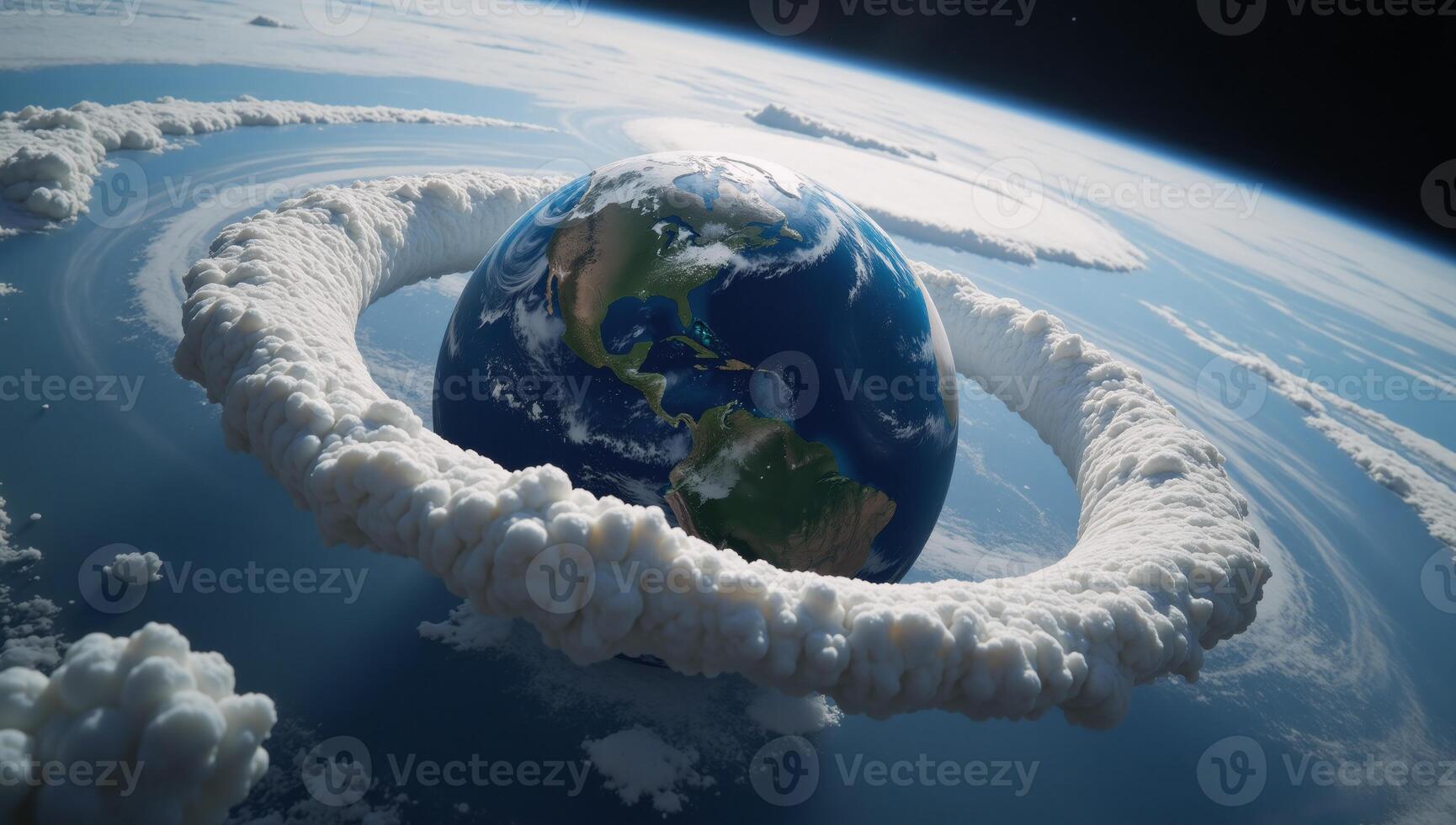 Earth surrounded by space debris and plastic pollution Environmental Impact photo