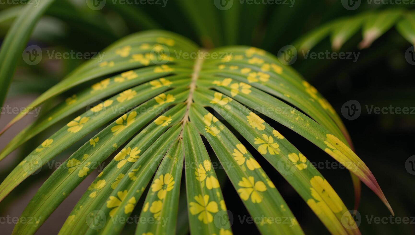 Tropical exotic palm tree with floralpatterned foliage photo