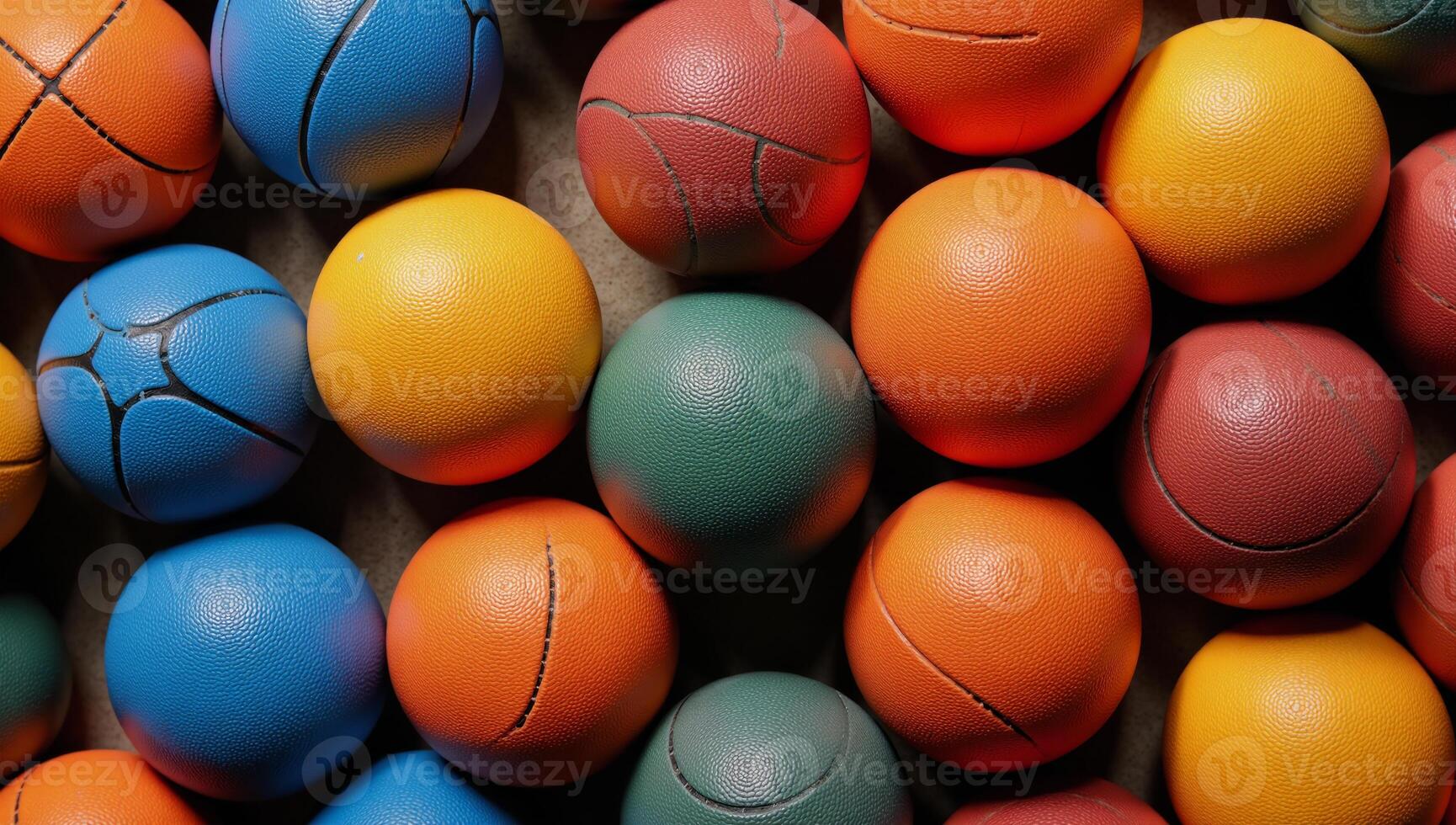 Vibrant design showcasing diverse textures from multiple sporting balls photo