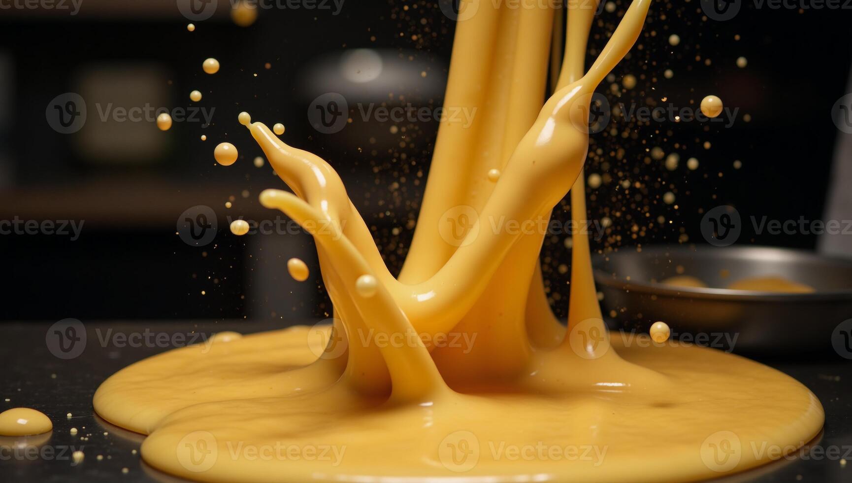 Dynamic culinary scene showcases playful molten cheese splashes photo