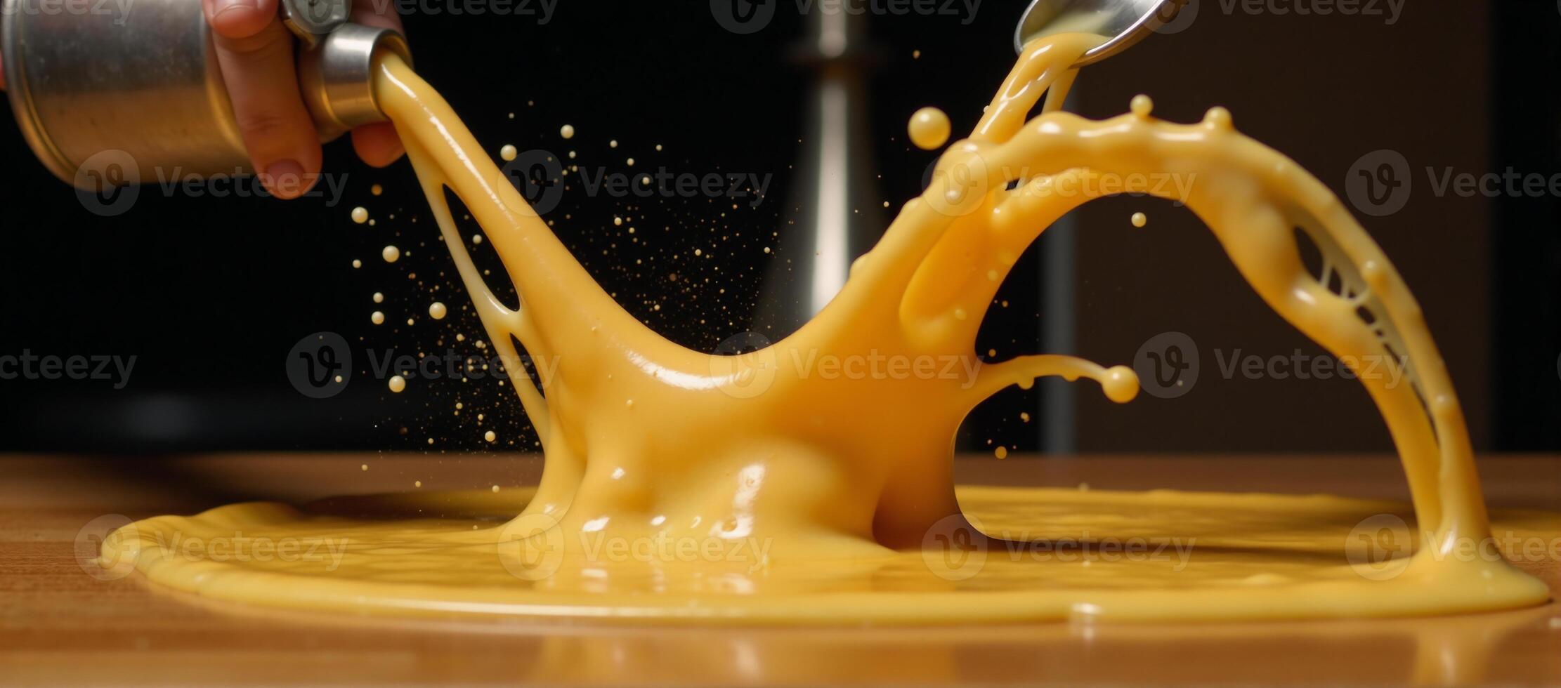 Dynamic culinary scene showcases playful molten cheese splashes photo