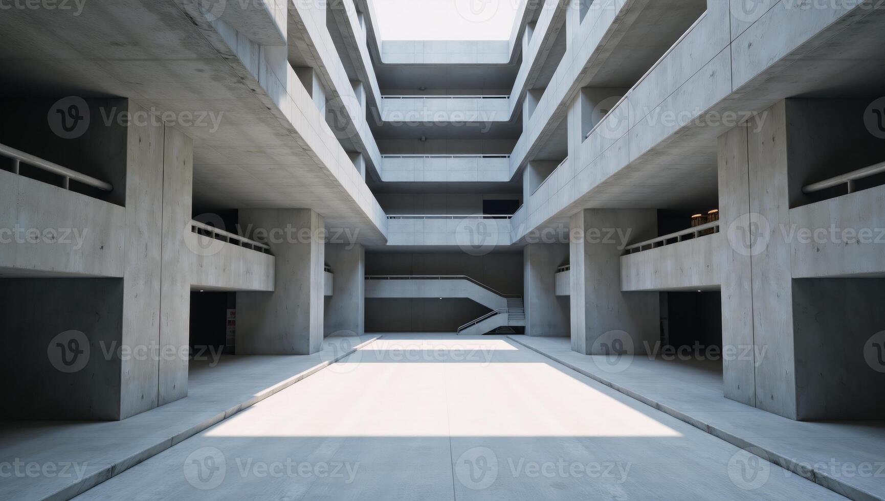 A sleek modern 3D render showcasing an empty expanse of abstract futuristic concrete architecture photo