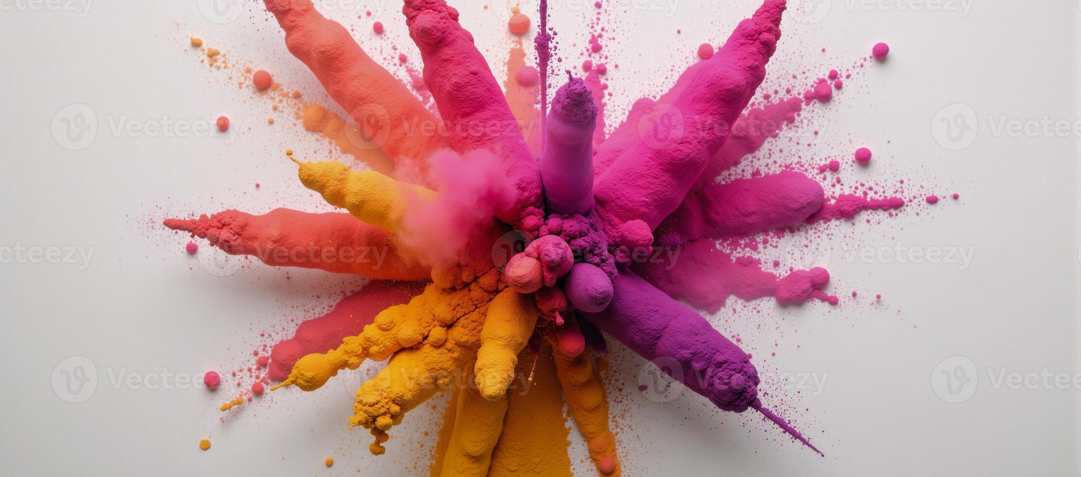 A vibrant Holiinspired color explosion covers a textured dusty white wallpaper with an ethereal blend of purples pinks yellows and other hues against a smoky abstract background photo