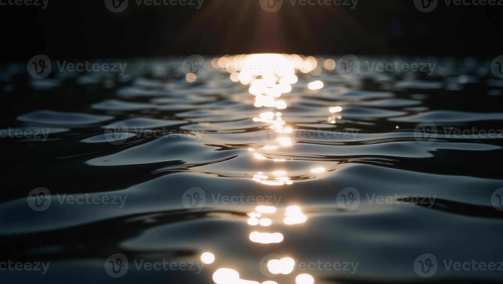 A sun glint reflecting off dark water surface in a detailed 3D illustration photo
