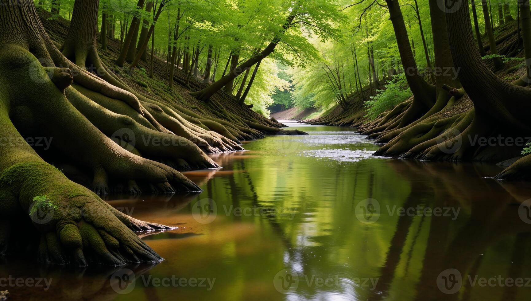 River flowing through a woodland setting photo