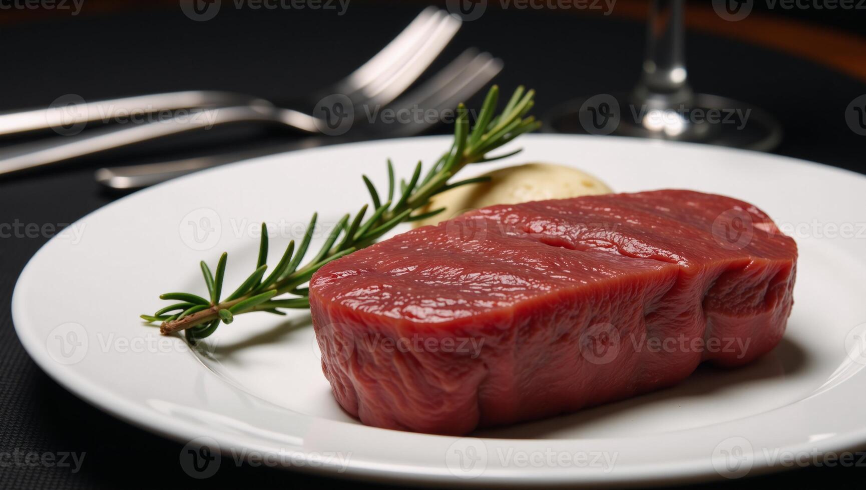 Sizzling Beef Steak Cooked with Rosemary at an Upscale Restaurant Background Detail photo