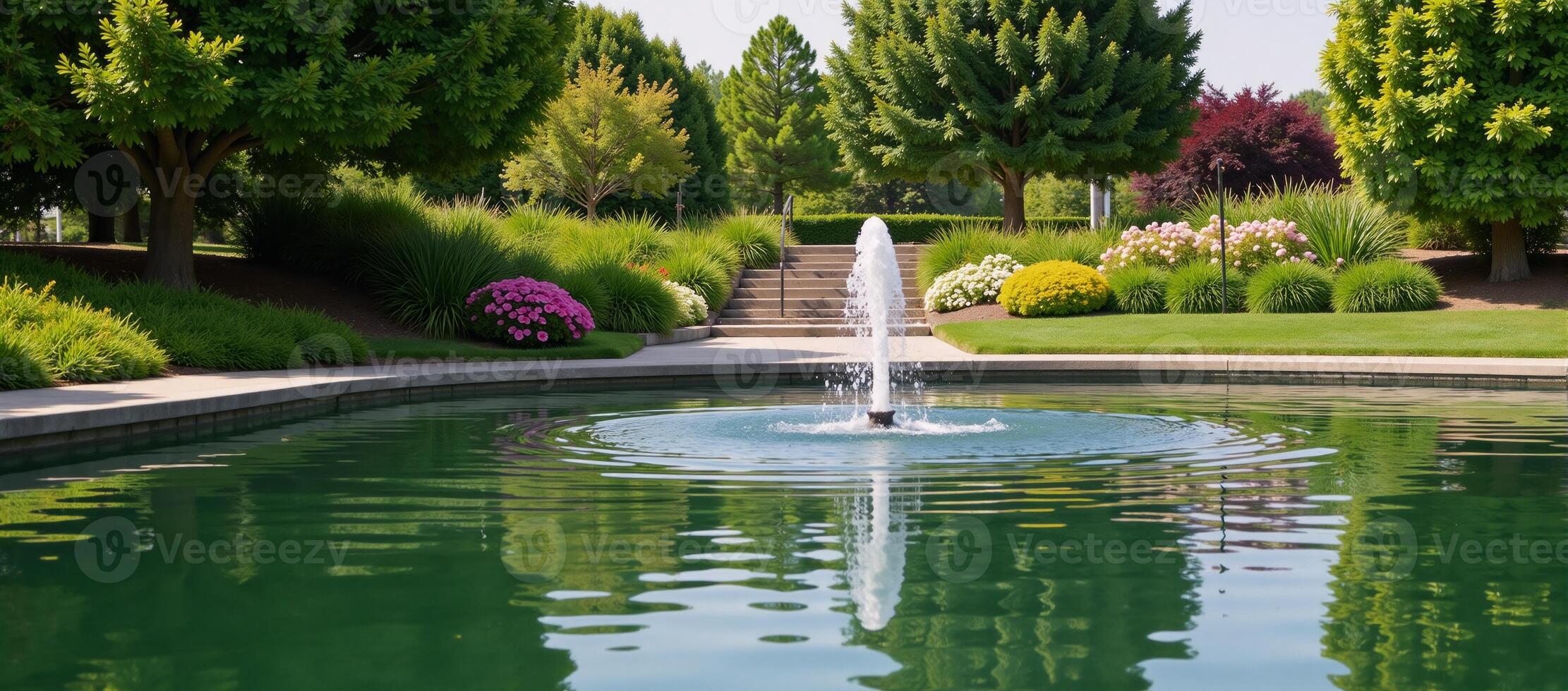 Charming park scenery with peaceful waters symbolizing tranquil emotions photo
