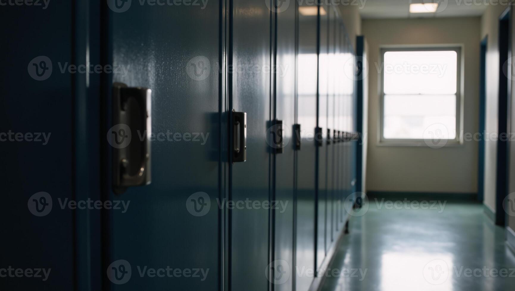 Dramaticlit row of lockers in an empty hall symbolizing both education and safety photo