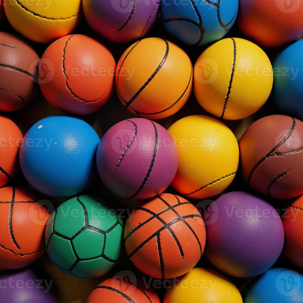 Vibrant design showcasing diverse textures from multiple sporting balls photo