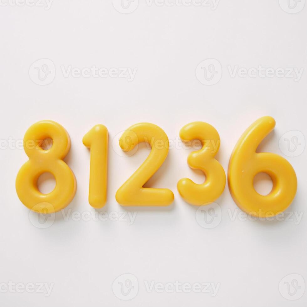 Yellow cheeseformed digit group eight shapes for preschool math study cheesy typography theme photo