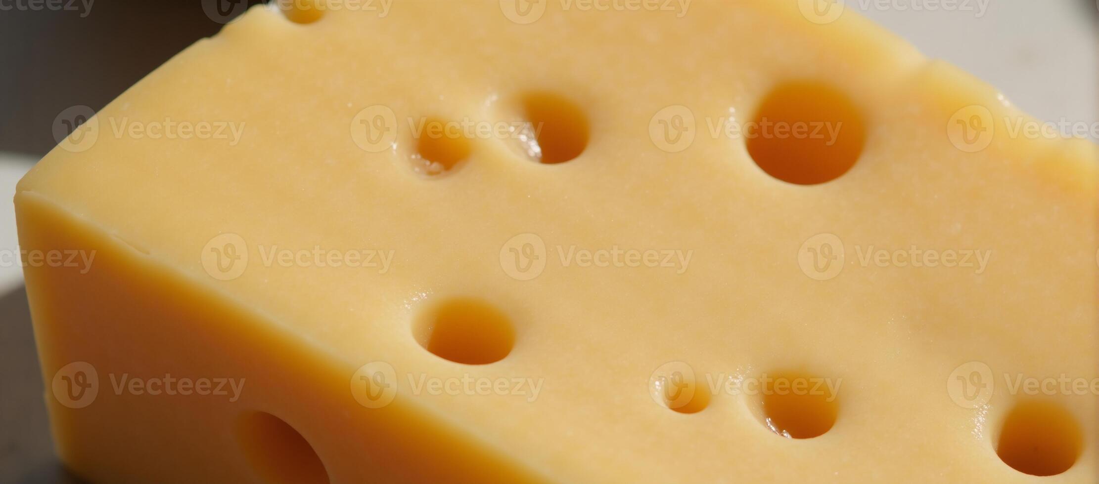 Detailed image focusing on Swiss cheeses characteristic large holes photo