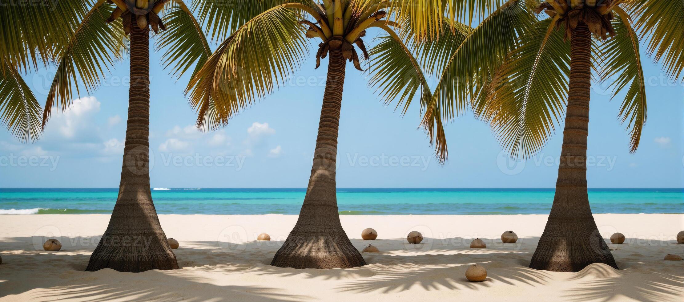 A tropical scene with palm tree patterns against a coconut backdrop photo
