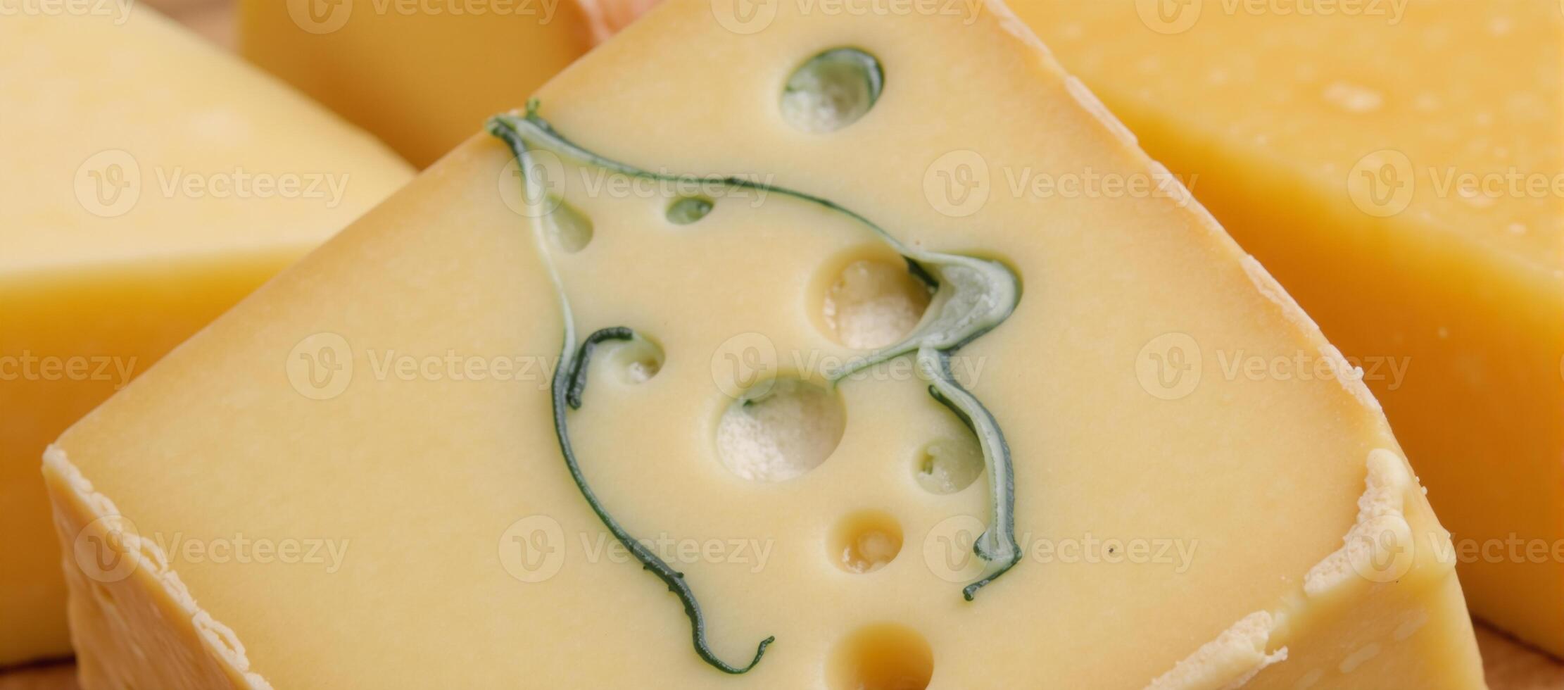 Showcasing various realistic cheese textures Swiss with its characteristic holes Blue with visible crumbling and the smooth surface of Gruyre photo