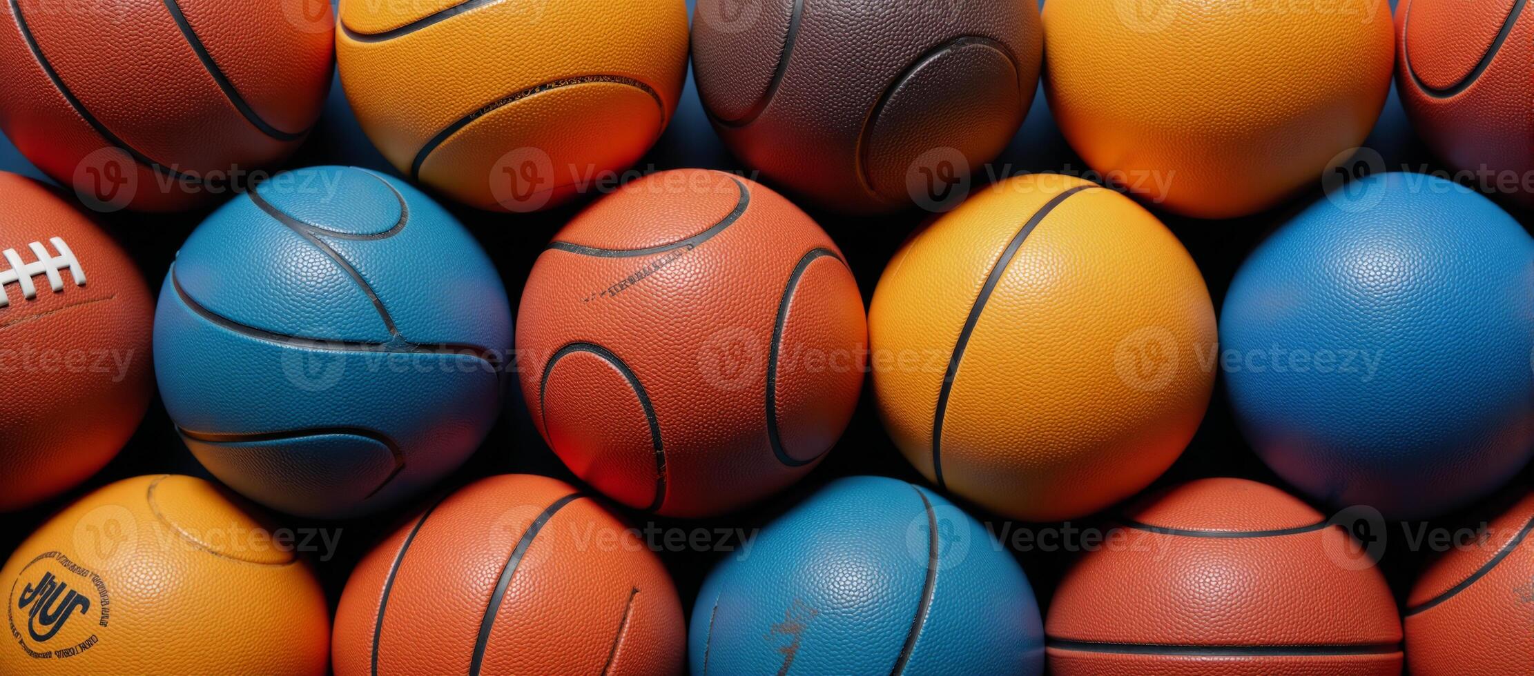 Vibrant design showcasing diverse textures from multiple sporting balls photo