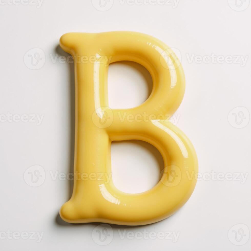 Isolated letter B crafted from melted butter against a plain background photo