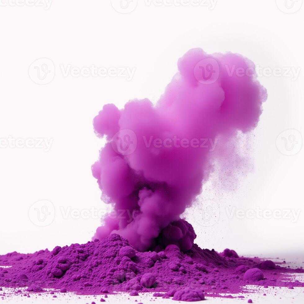 Bright Purple Explosion Powder Festival Burst on Isolated White Background photo
