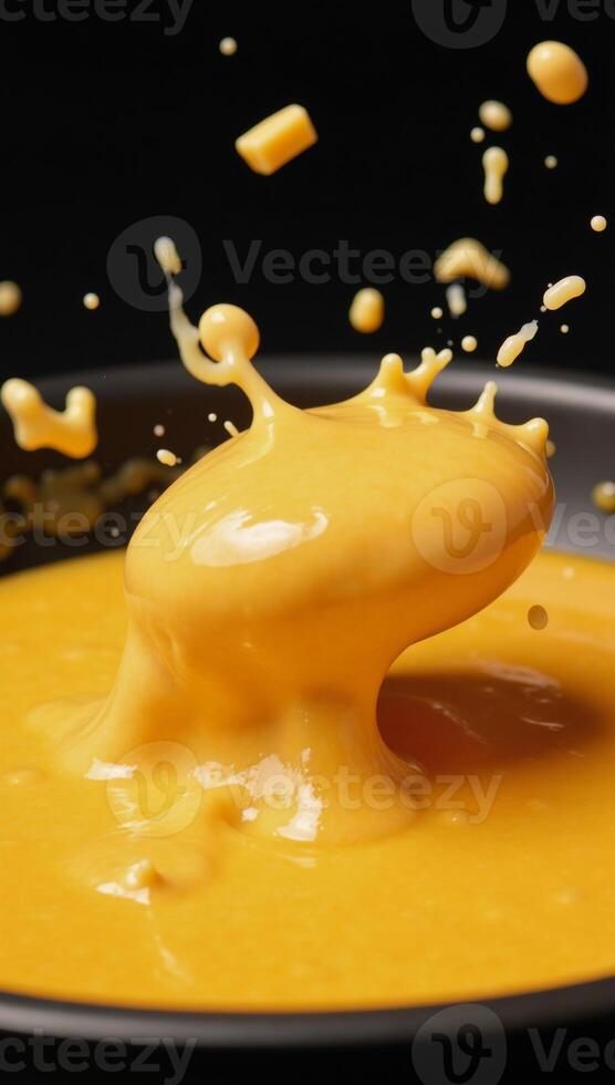Cheese splatters midair in a cheesy delight photo